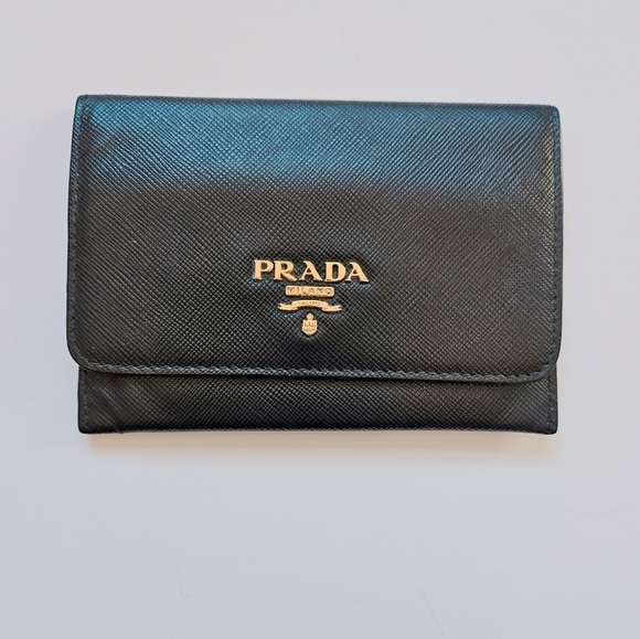 PRADA Saffiano Card Holder Wallet Gold Hardware Logo. - Picture 3 of 14